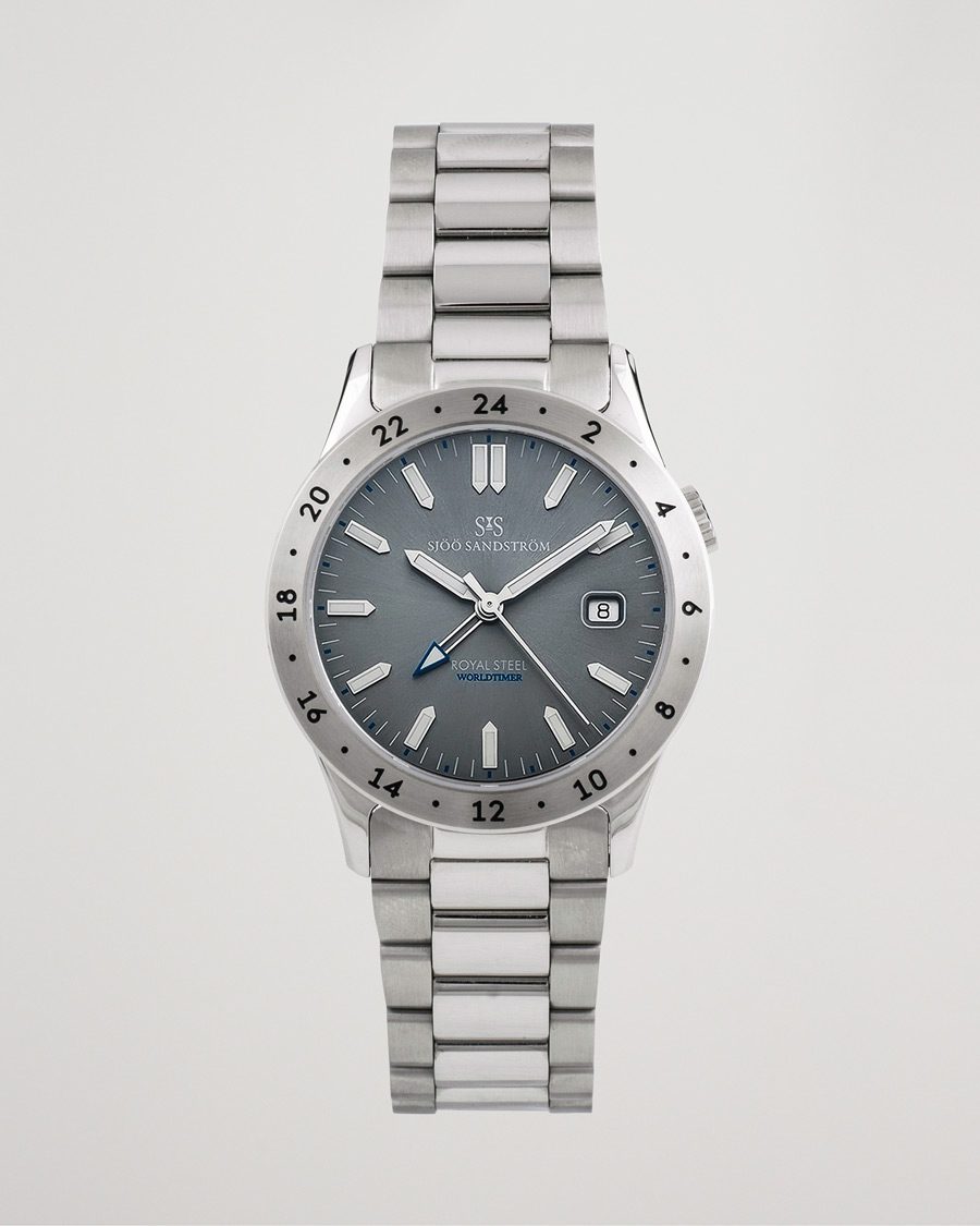 Heren | Sjöö Sandström Pre-Owned Royal Steel Worldtimer 36mm SS-1836-WT Steel/Grey | Sjöö Sandström Pre-Owned | Royal Steel Worldtimer 36mm SS-1836-WT Steel/Grey