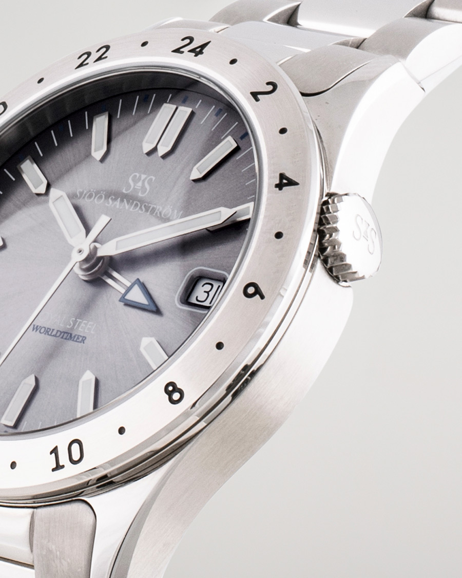 Heren | Sjöö Sandström Pre-Owned Royal Steel Worldtimer 36mm SS-1836-WT Steel/Grey | Sjöö Sandström Pre-Owned | Royal Steel Worldtimer 36mm SS-1836-WT Steel/Grey