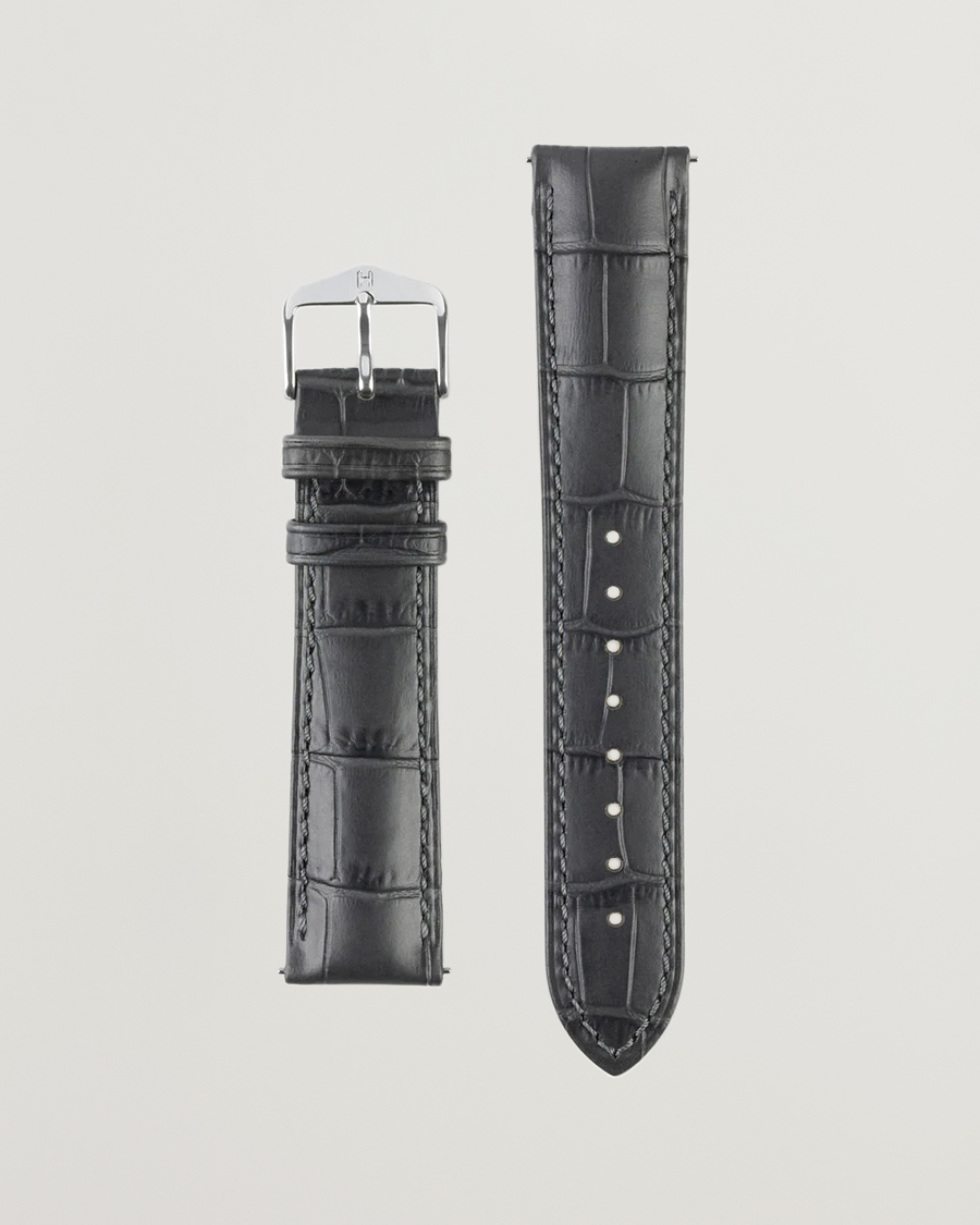 Heren | Horlogebandjes | HIRSCH | Duke Embossed Leather Watch Strap Grey