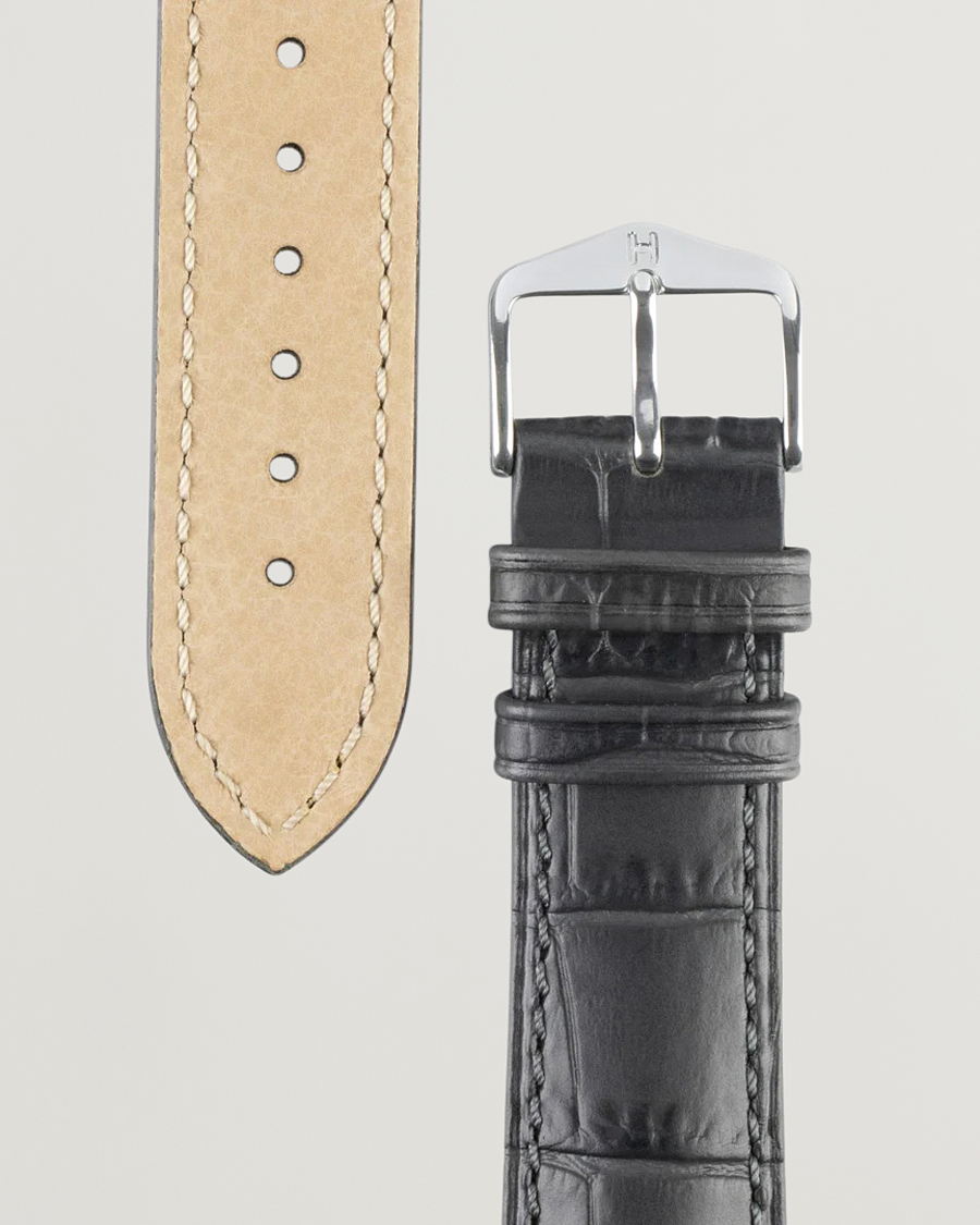 Heren | Horlogebandjes | HIRSCH | Duke Embossed Leather Watch Strap Grey
