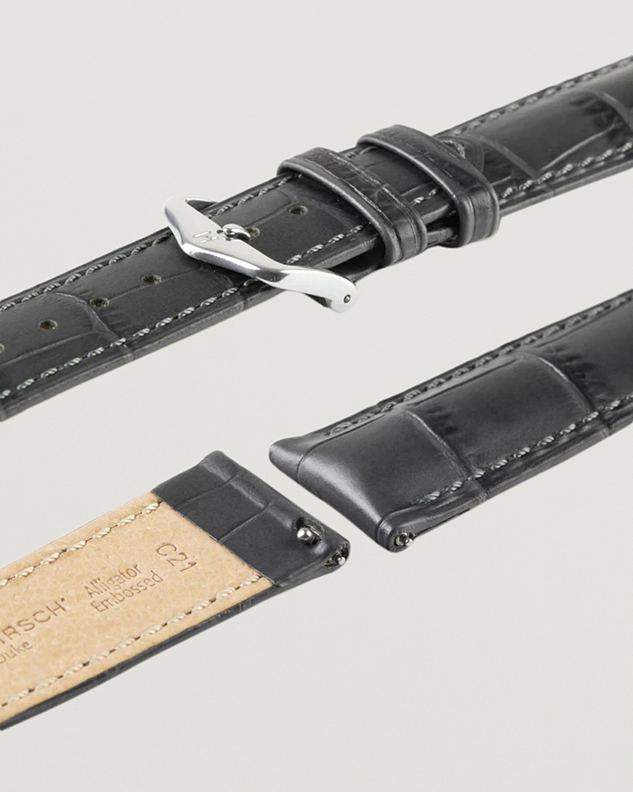 Heren | Horlogebandjes | HIRSCH | Duke Embossed Leather Watch Strap Grey
