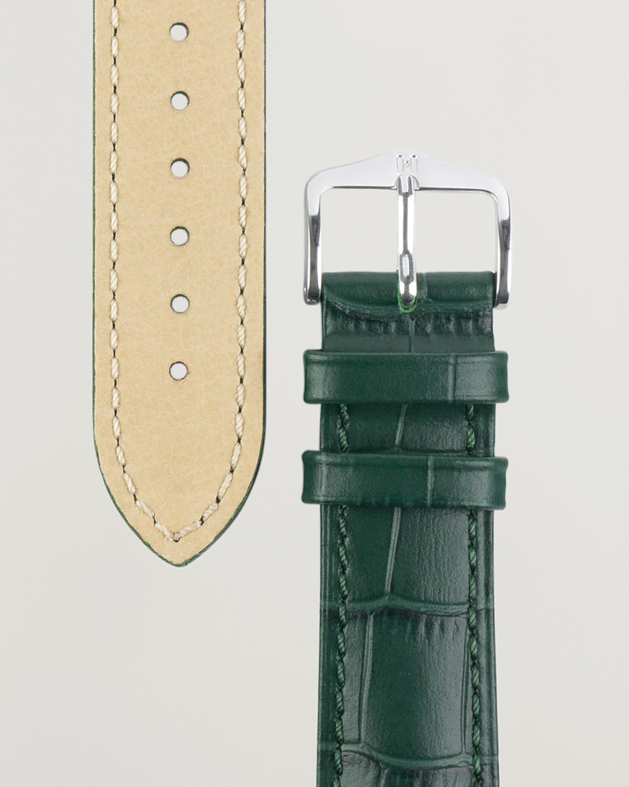 Heren | Horlogebandjes | HIRSCH | Duke Embossed Leather Watch Strap Green