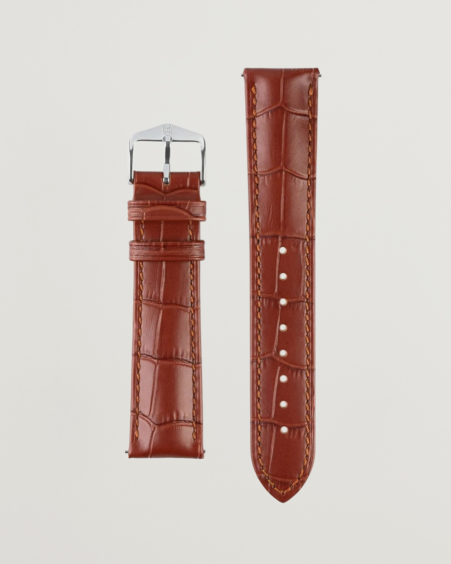 Heren | Horlogebandjes | HIRSCH | Duke Embossed Leather Watch Strap Golden Brown