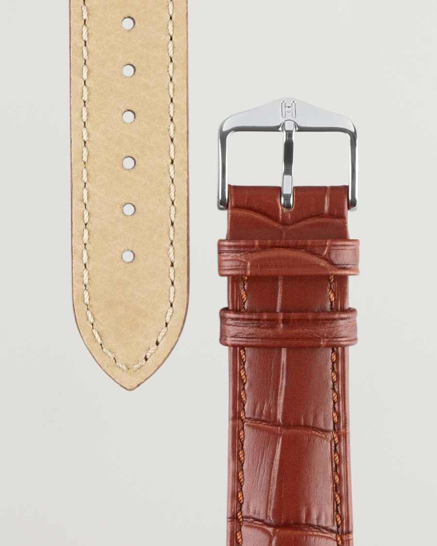 Heren | Horlogebandjes | HIRSCH | Duke Embossed Leather Watch Strap Golden Brown