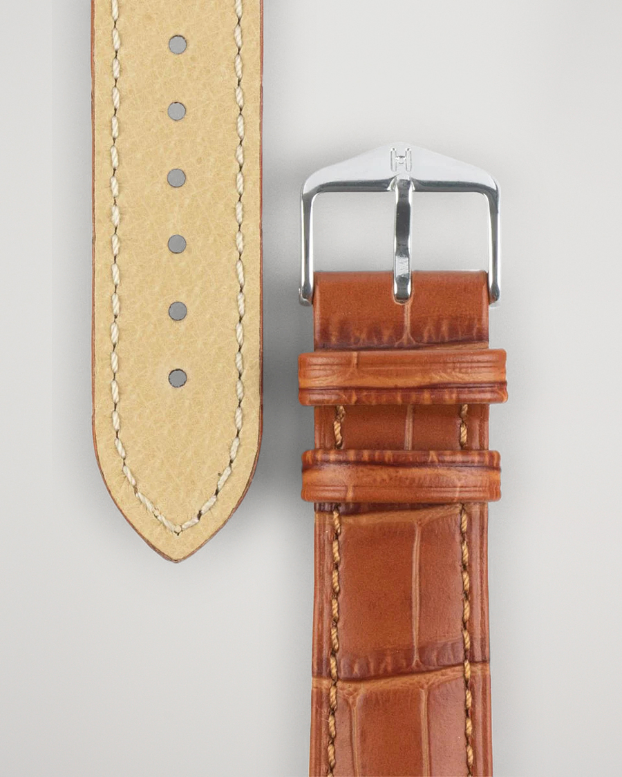 Heren | Horlogebandjes | HIRSCH | Duke Embossed Leather Watch Strap Honey Brown
