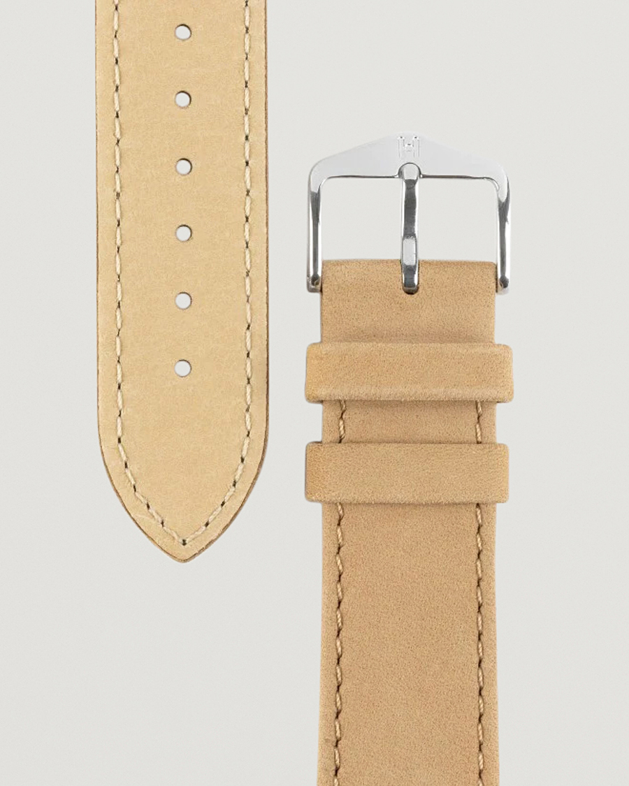 Heren | Horlogebandjes | HIRSCH | Osiris Calf Leather Nubuck Effect Watch Strap Beige