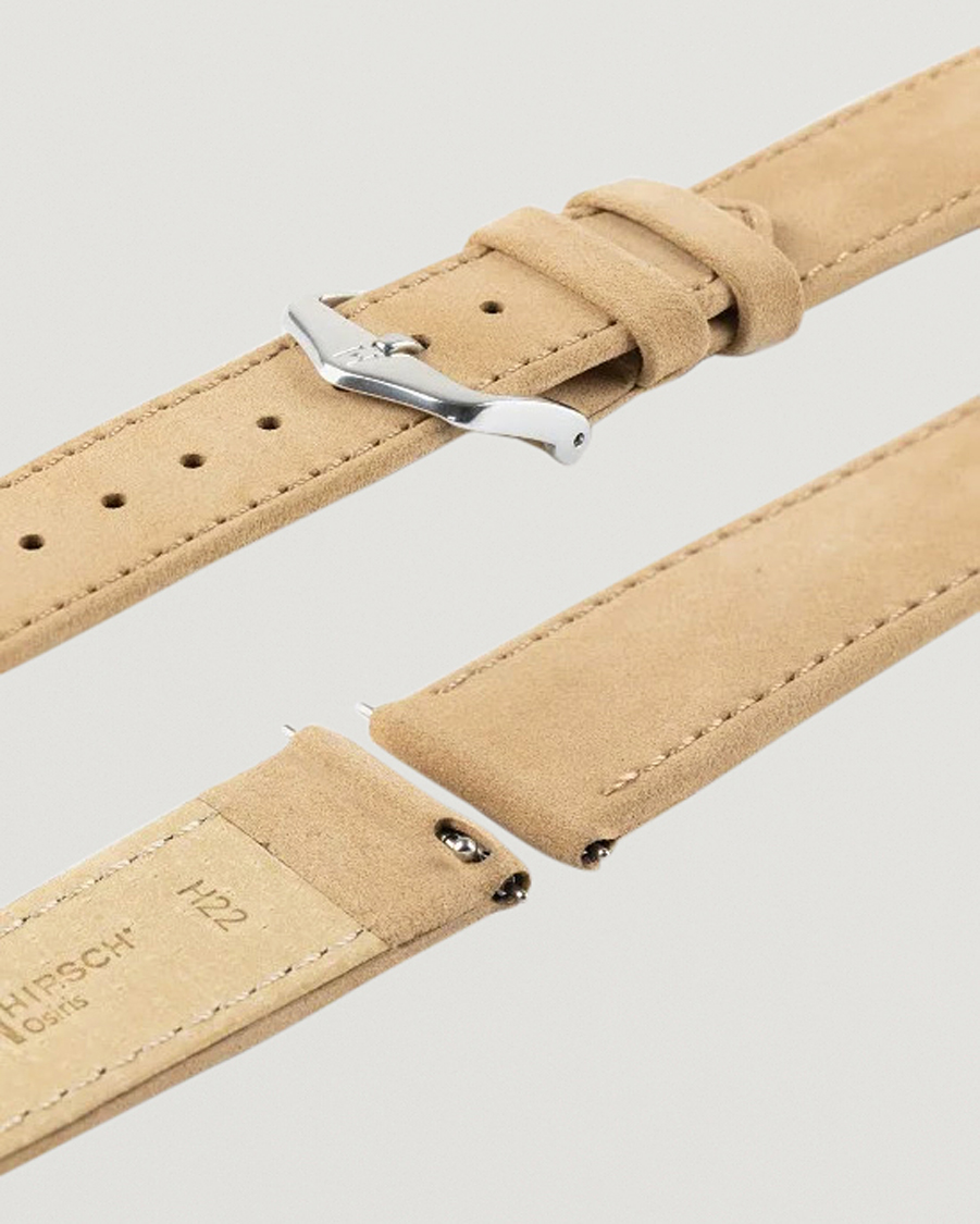 Heren | Horlogebandjes | HIRSCH | Osiris Calf Leather Nubuck Effect Watch Strap Beige
