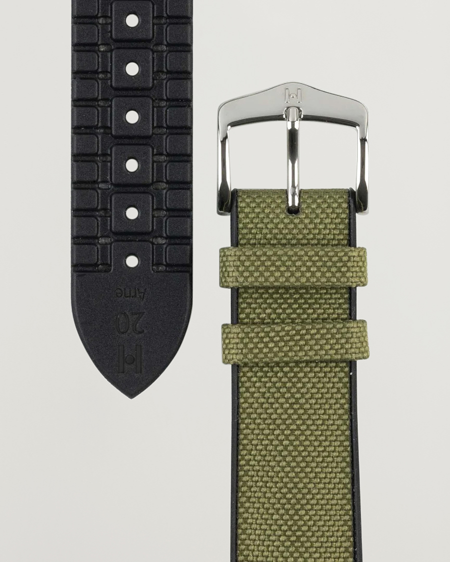 Heren | Horlogebandjes | HIRSCH | Arne Sailcloth Effect Performance Watch Strap Olive