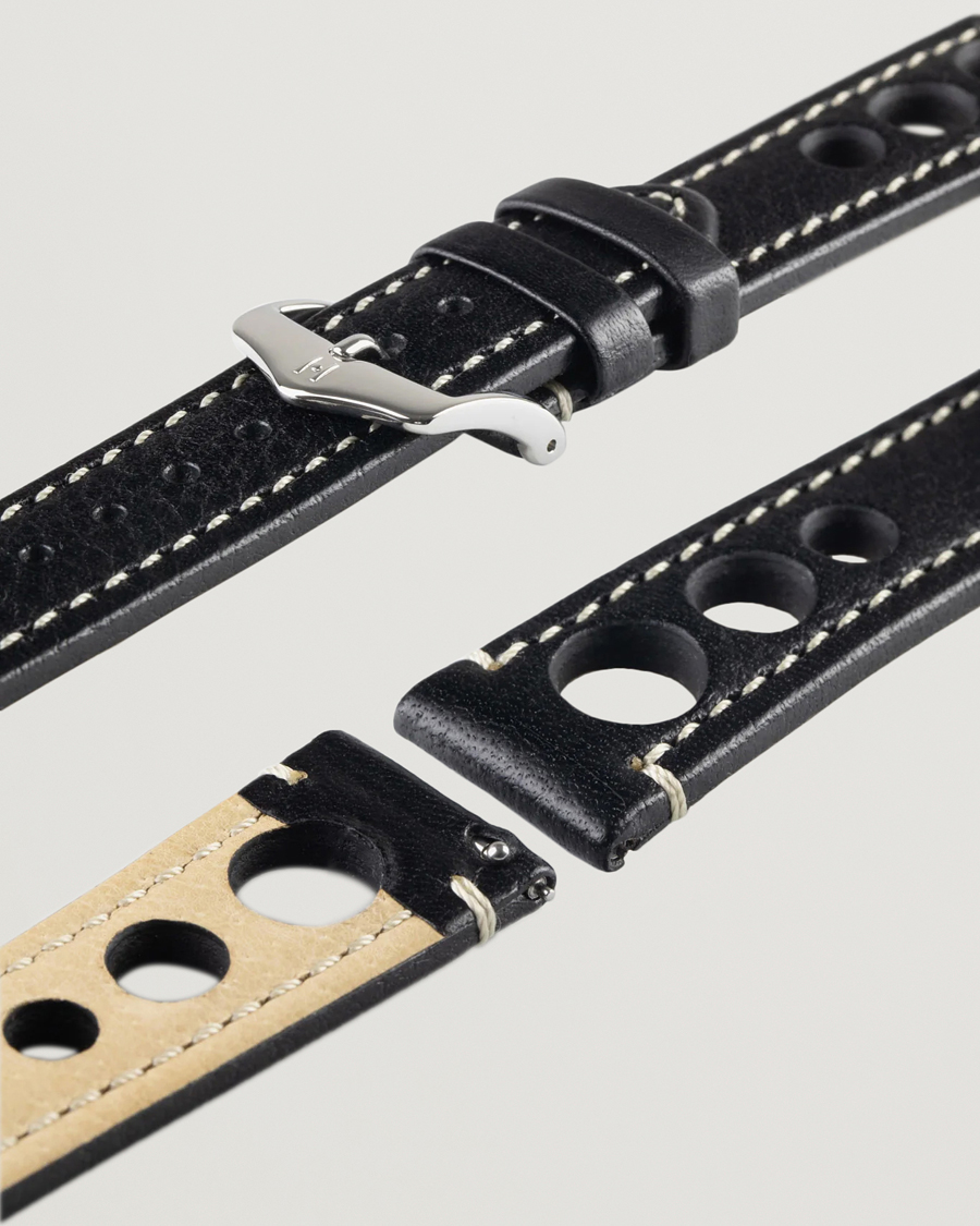 Heren | Horlogebandjes | HIRSCH | Rally Natural Leather Racing Watch Strap Black