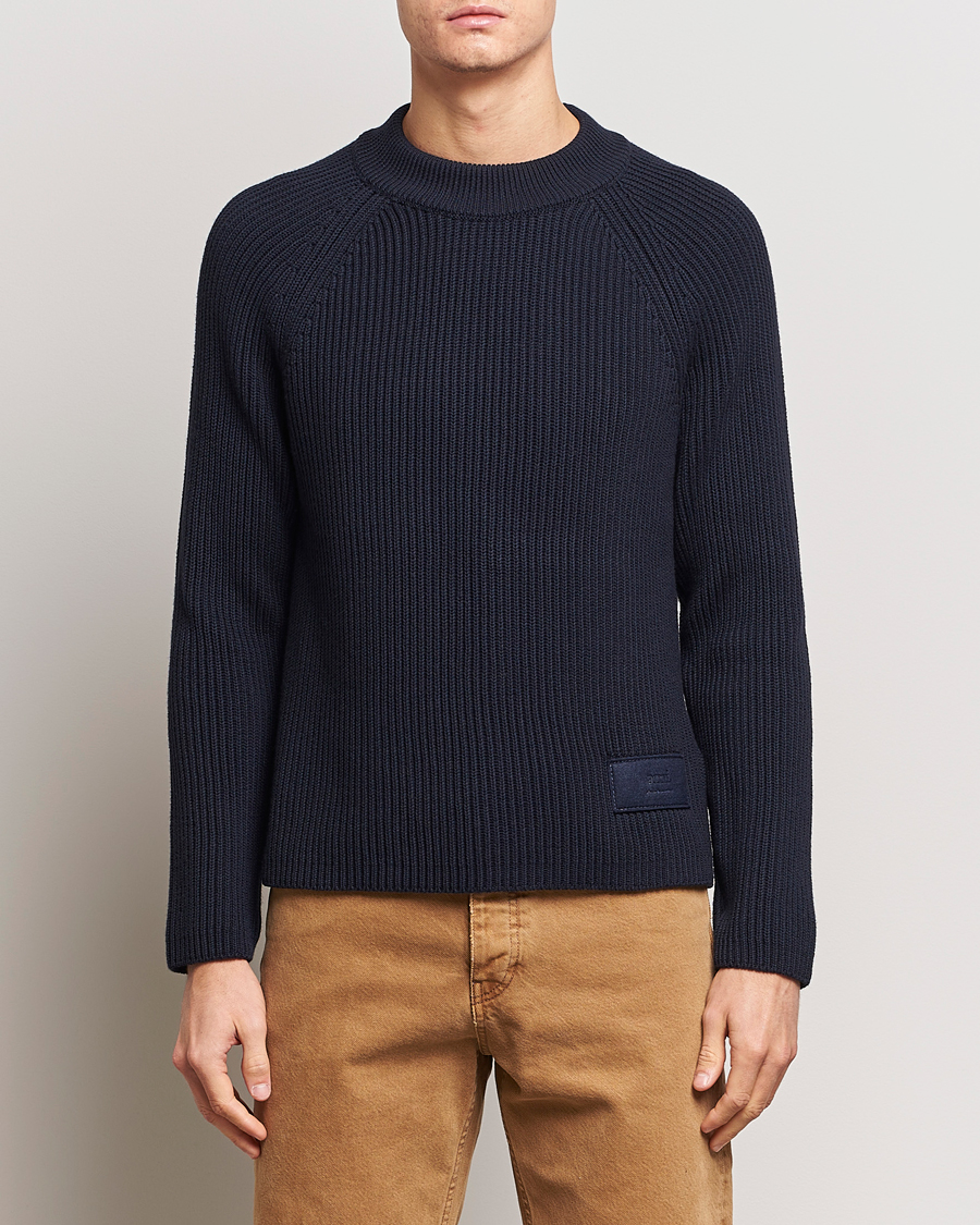 Heren | AMI | AMI | Heavy Knitted Crew Neck Night Blue