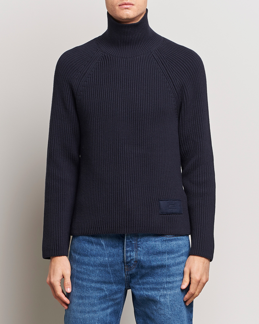 Heren | AMI | AMI | Heavy Knitted Turtleneck Night Blue