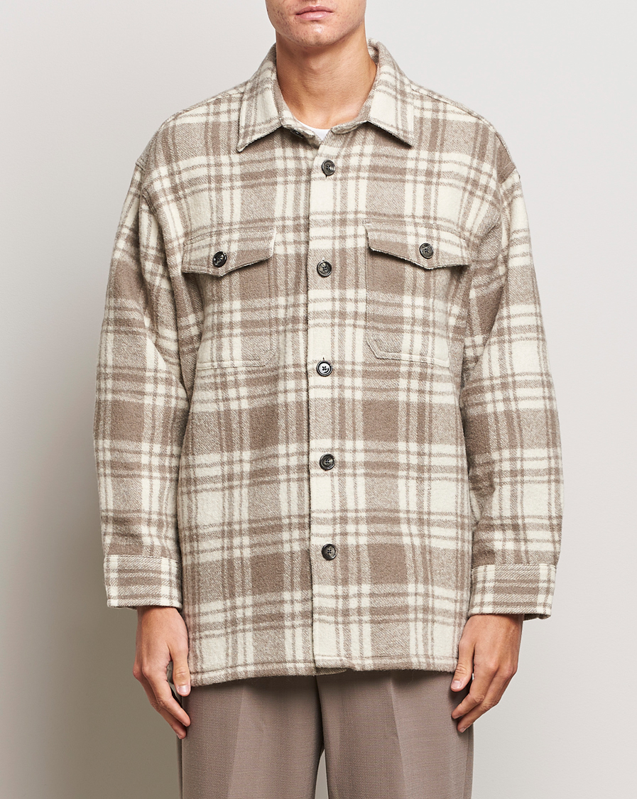 Heren | Sale | AMI | Wool Maxi Checked Overshirt Ivory/Clay
