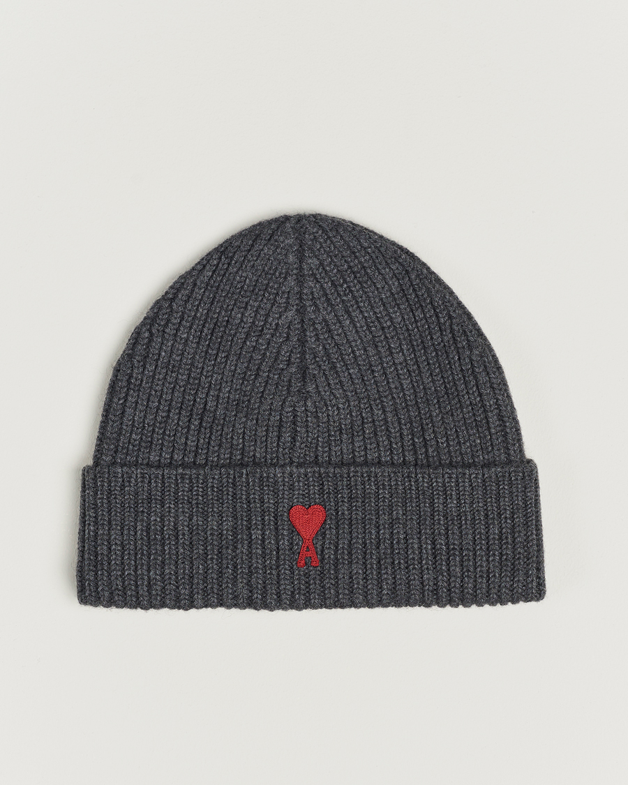 Heren | AMI Heart Logo Beanie Heather Grey | AMI | Heart Logo Beanie Heather Grey