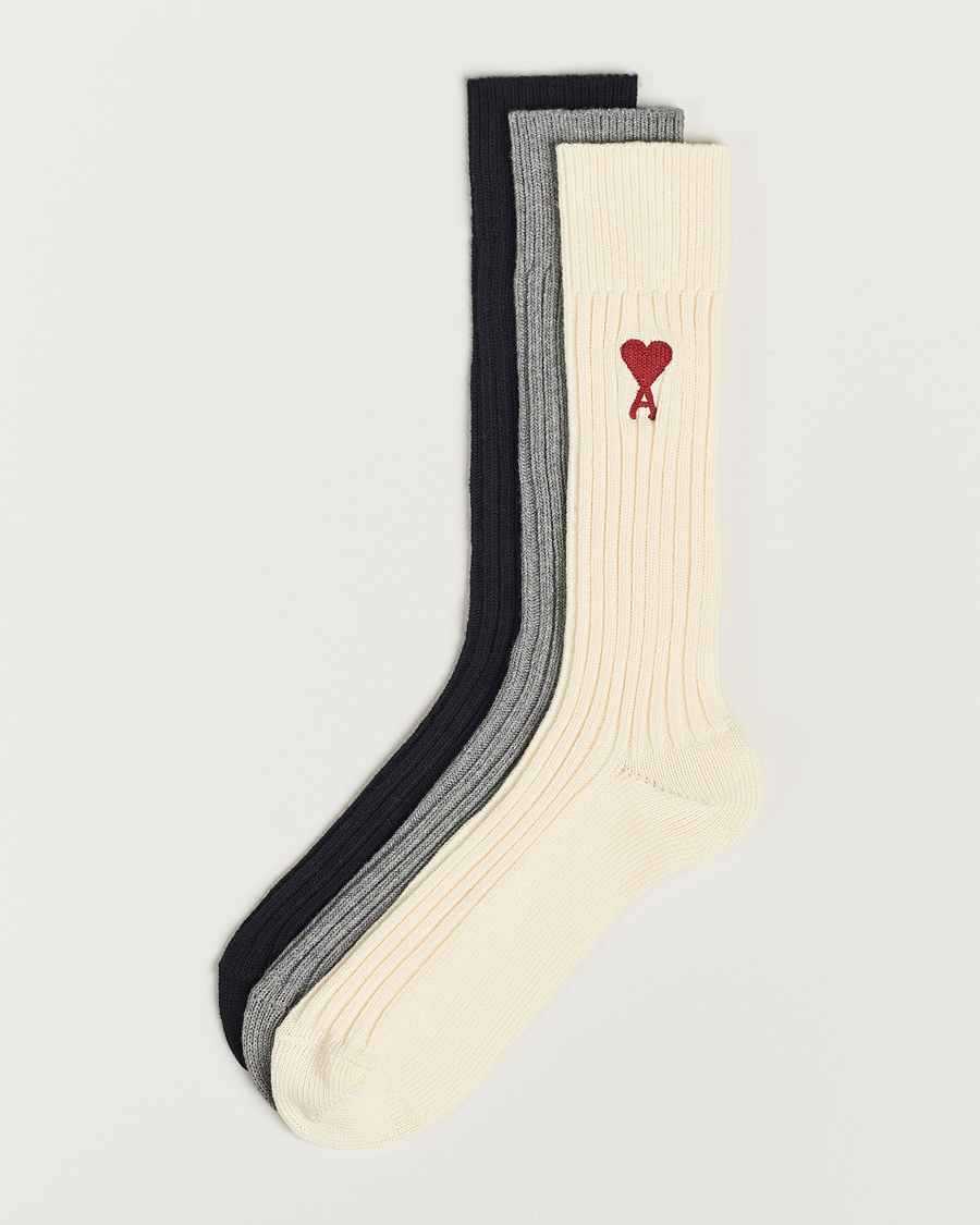 Heren | AMI | AMI | 3-Pack Heart Logo Socks White/Grey/Black