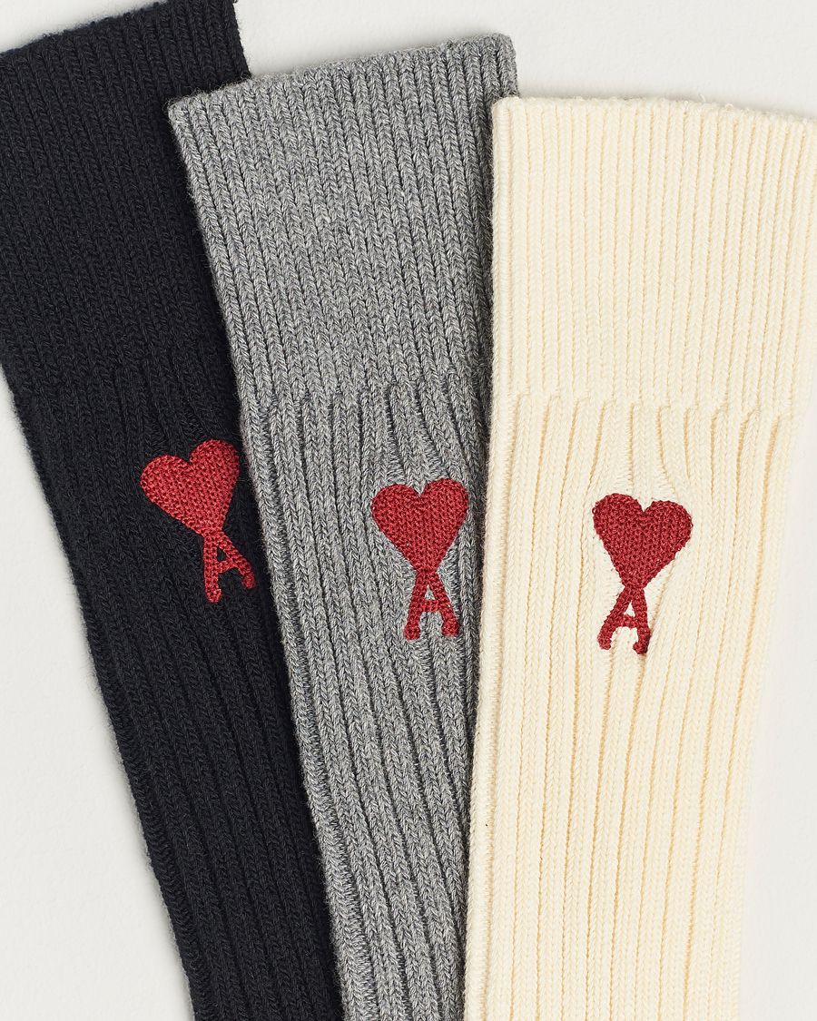 Heren | AMI | AMI | 3-Pack Heart Logo Socks White/Grey/Black