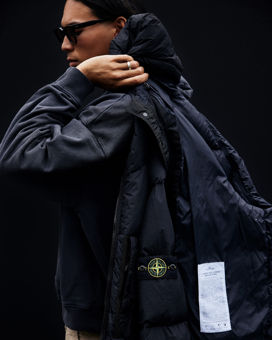 Heren | Jassen | Stone Island | Garment Dyed  Recycled Nylon Long Down Jacket Black