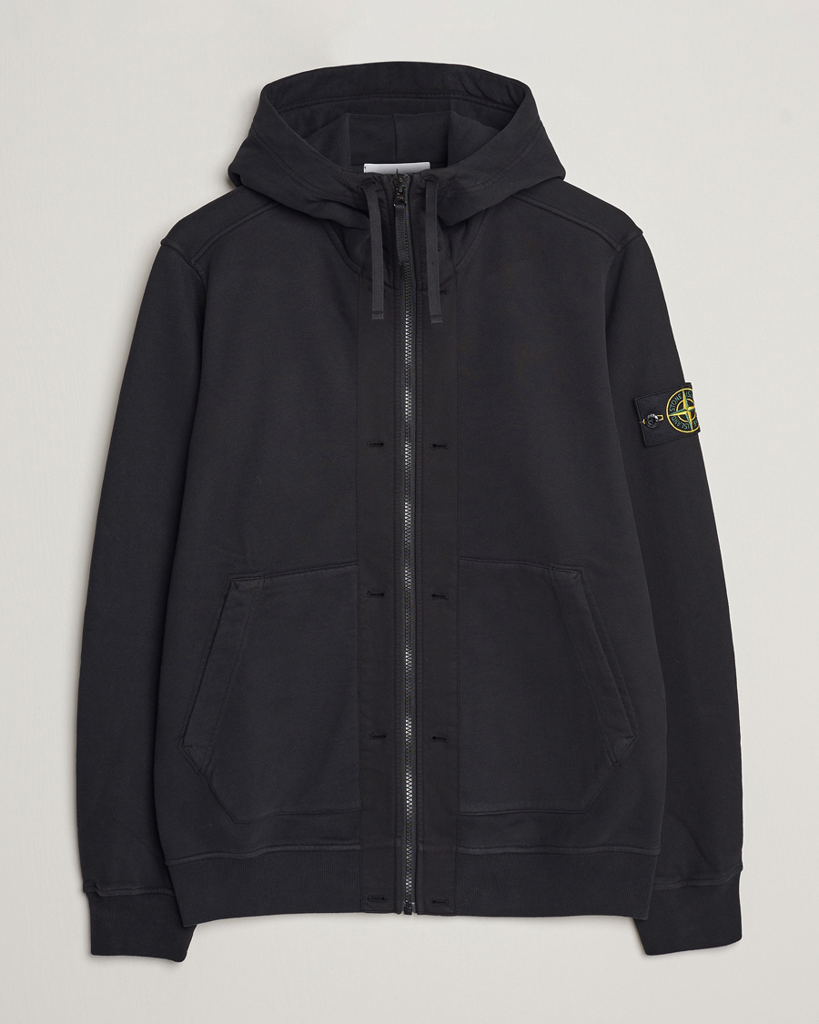 Stone Island Garment Dyed Fleece Hooded Full Zip Black Man CareOfCarl.n