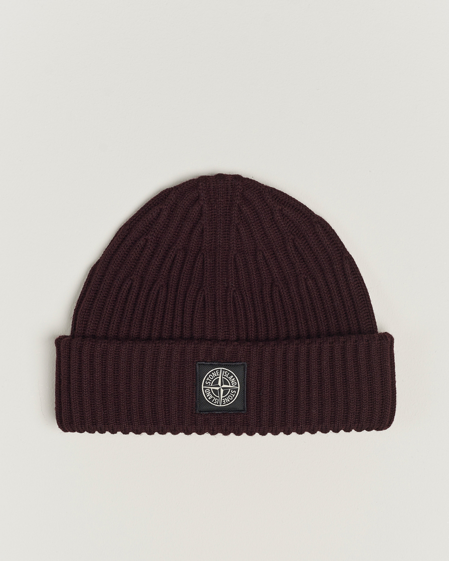 Heren | Stone Island Full Rib Wool Beanie Dark Burgundy | Stone Island | Full Rib Wool Beanie Dark Burgundy