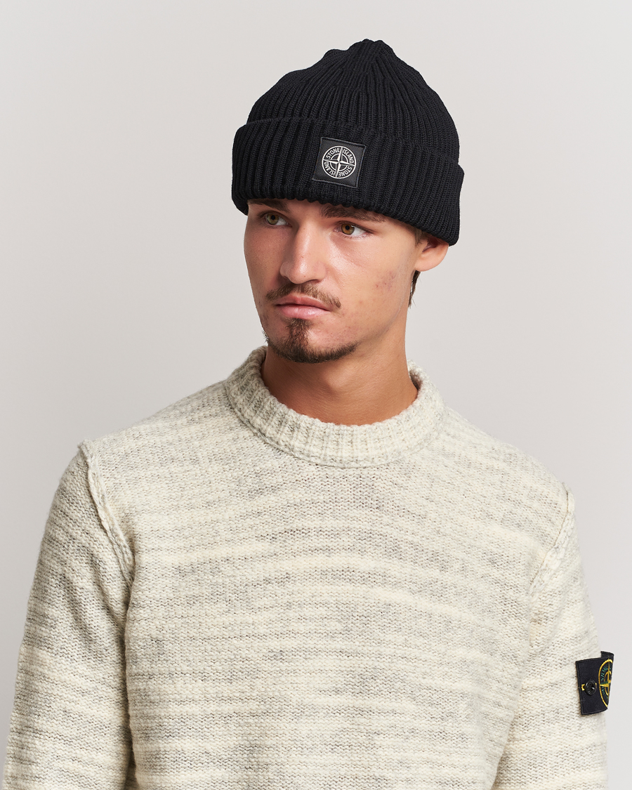 Heren |  | Stone Island | Full Rib Wool Beanie Black