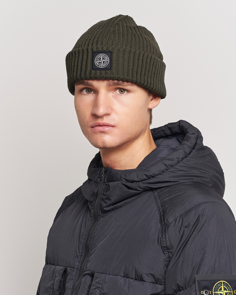 Heren |  | Stone Island | Full Rib Wool Beanie Olive