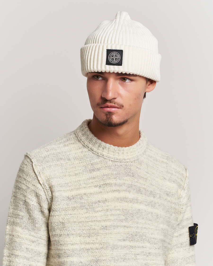 Heren |  | Stone Island | Full Rib Wool Beanie Natural