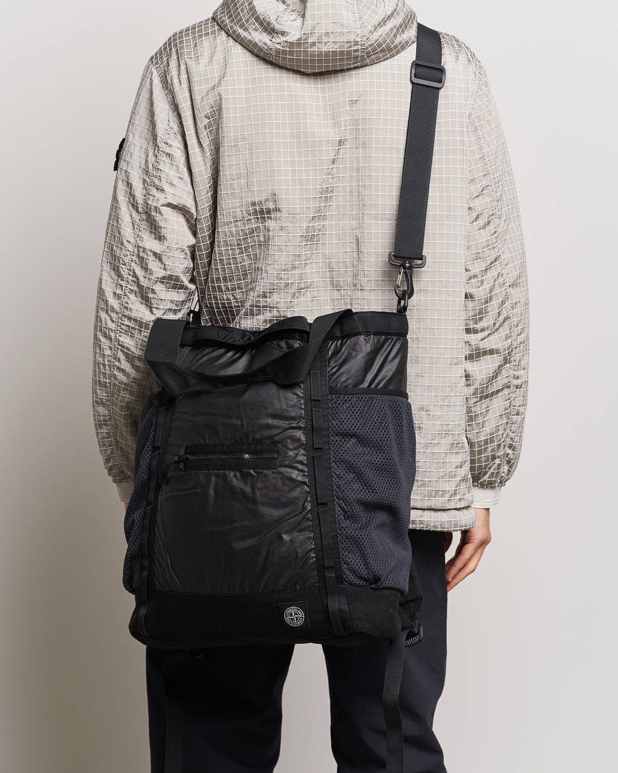 Heren |  | Stone Island | Garment Dyed Mussola Gommata Canvas Big Tote Black