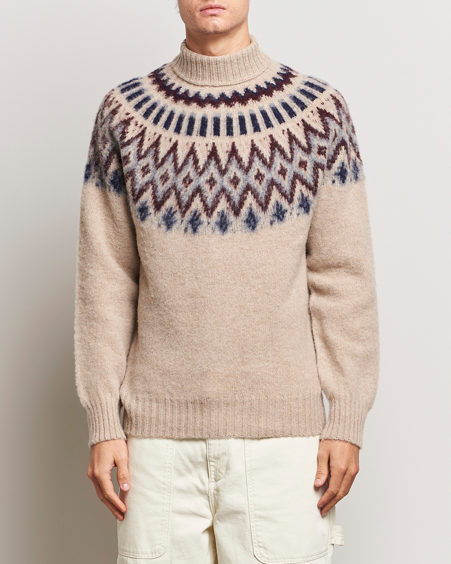 Heren | Truien | Howlin' | Brushed Wool Fair Isle Roll Neck Biscuit