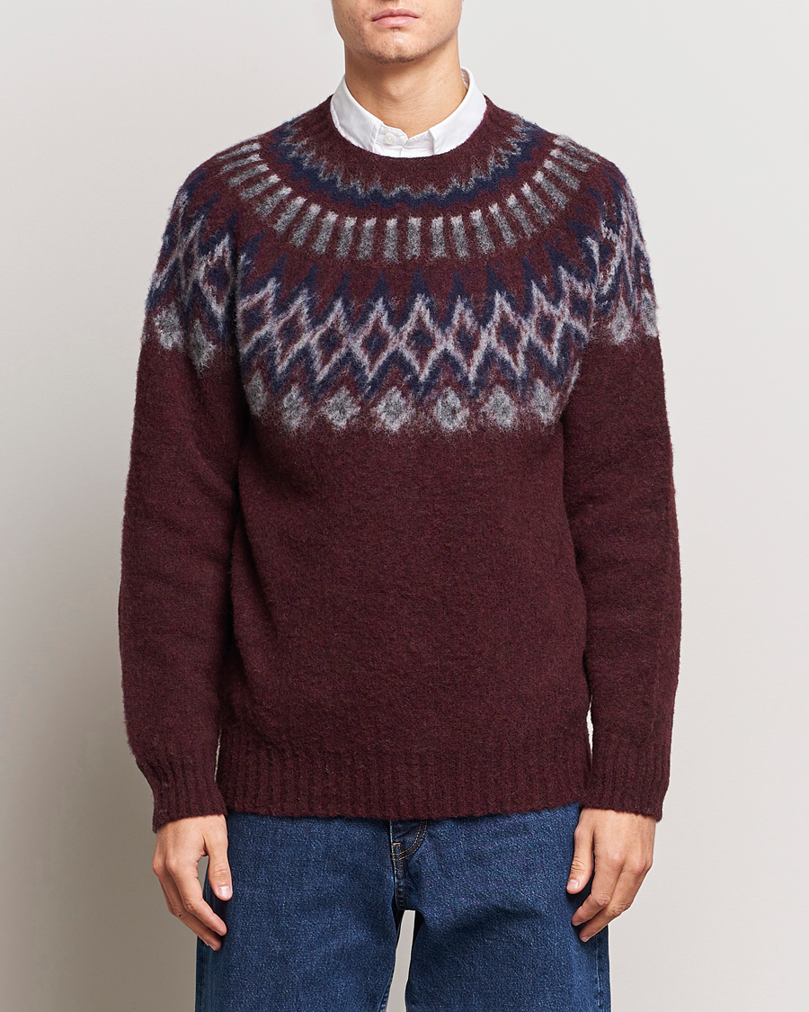Heren | Truien | Howlin' | Brushed Wool Fair Isle Crew Sweater Bordeaux