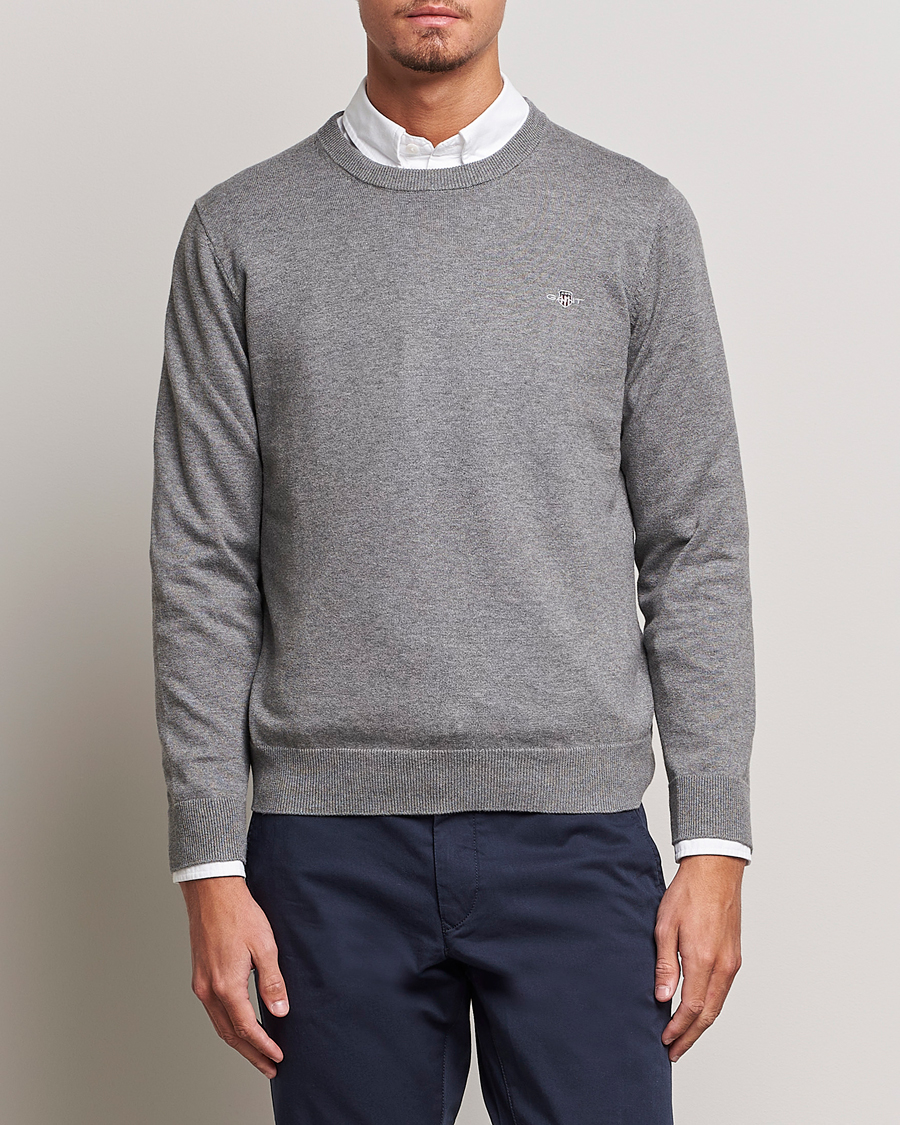 Heren | Preppy Authentic | GANT | Classic Cotton Crew Neck Dark Grey Melange