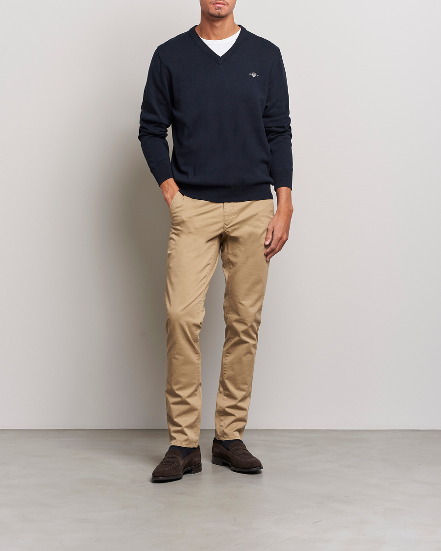 Heren | Truien | Gant | Classic Cotton V-Neck Evening Blue