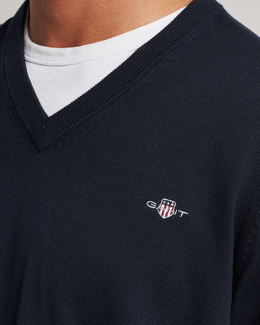 Heren | Truien | Gant | Classic Cotton V-Neck Evening Blue