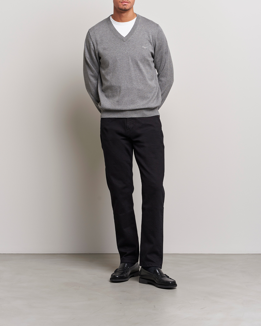 Heren | Truien | Gant | Classic Cotton V-Neck Dark Grey Melange