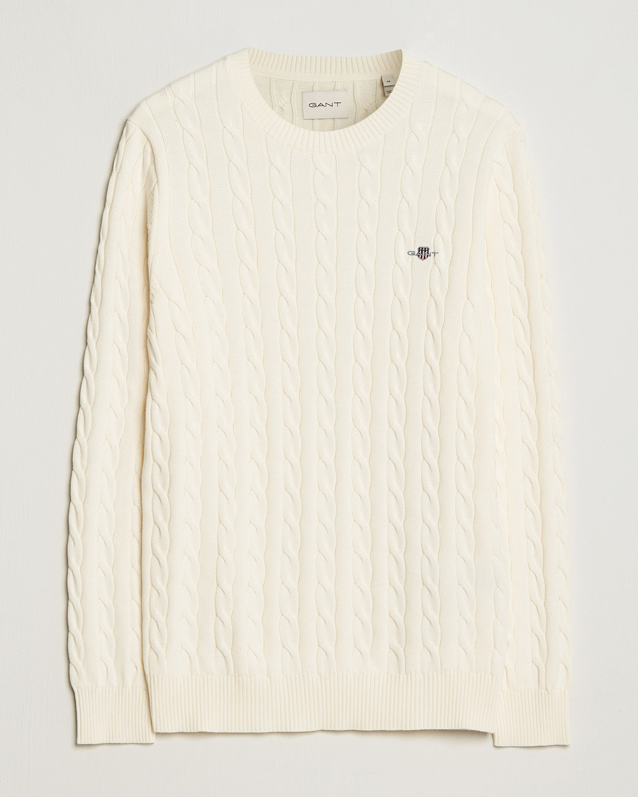 Heren |  | GANT | Cotton Cable Crew Neck Pullover Cream