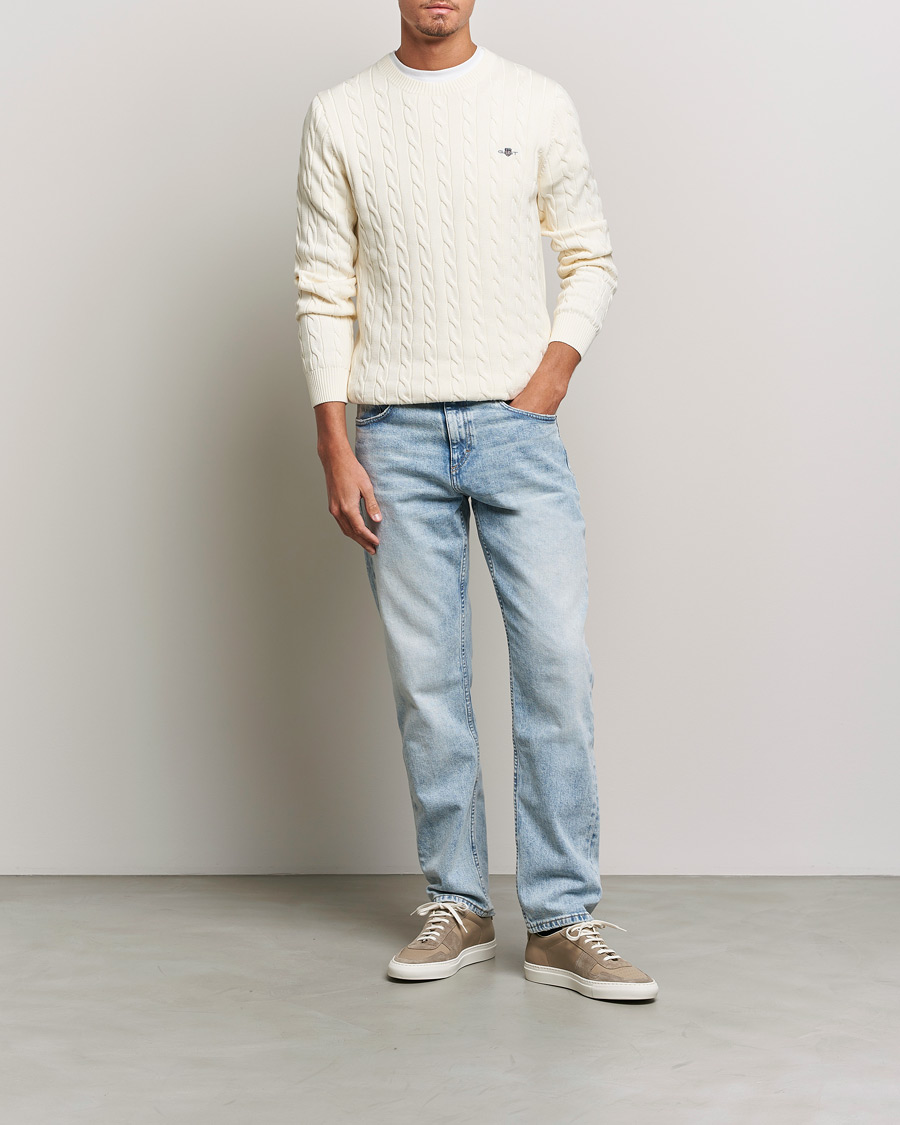 Heren | Truien | Gant | Cotton Cable Crew Neck Cream