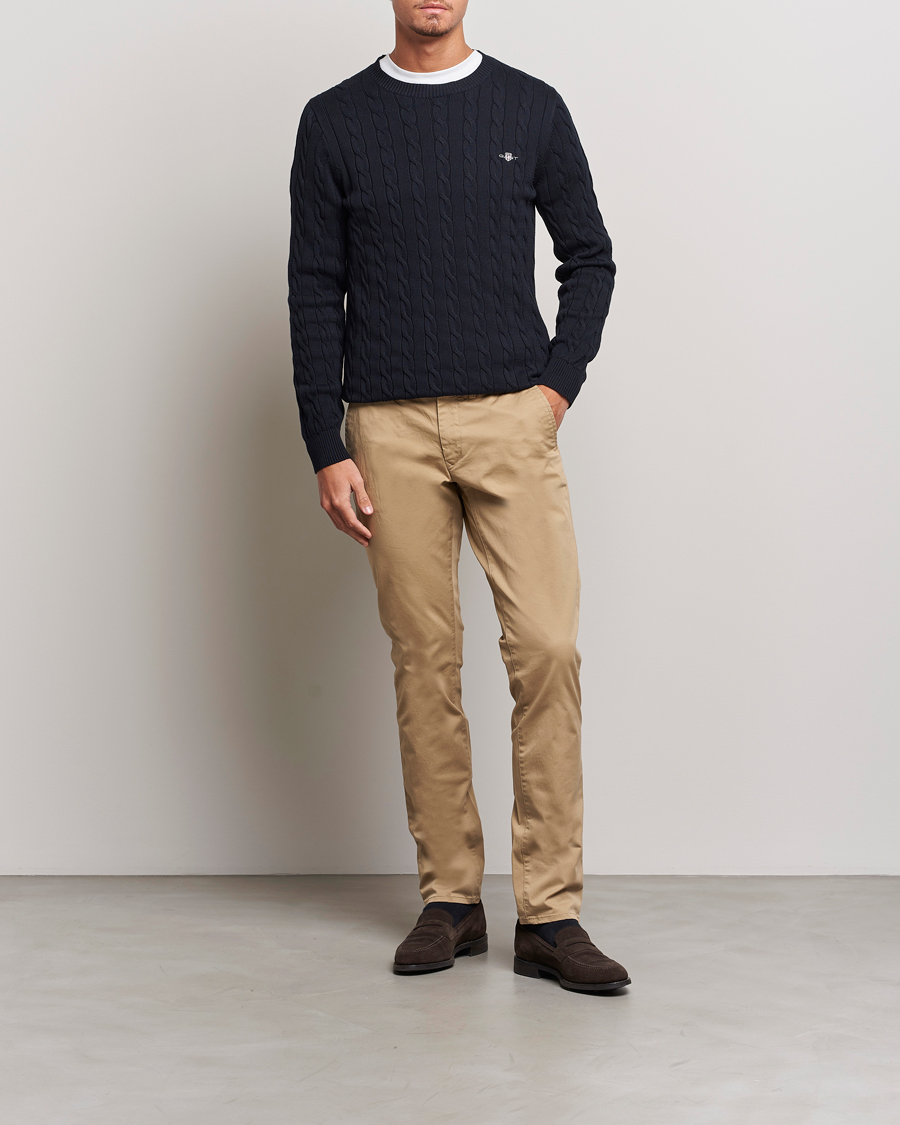 Heren | Truien | Gant | Cotton Cable Crew Neck Evening Blue