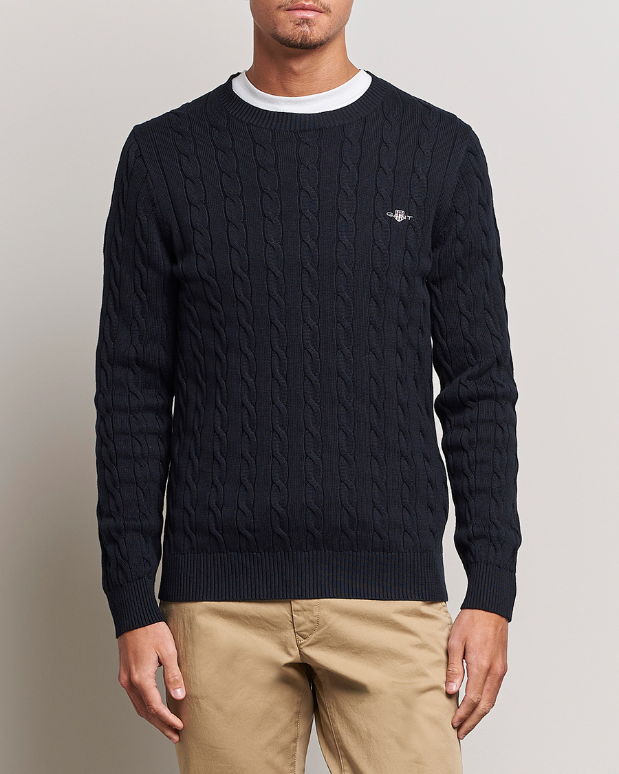 Heren |  | GANT | Cotton Cable Crew Neck Pullover Evening Blue
