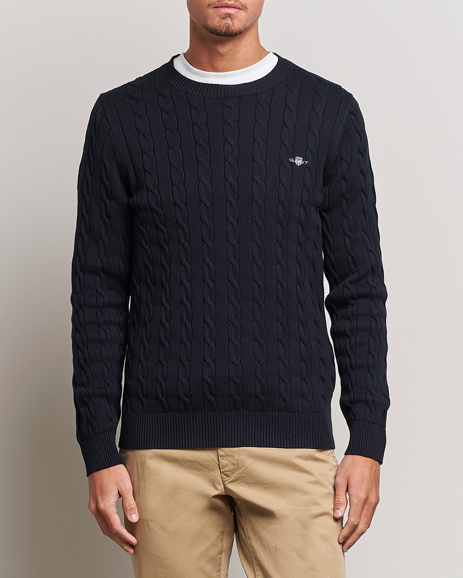 Heren | Afdelingen | GANT | Cotton Cable Crew Neck Pullover Evening Blue