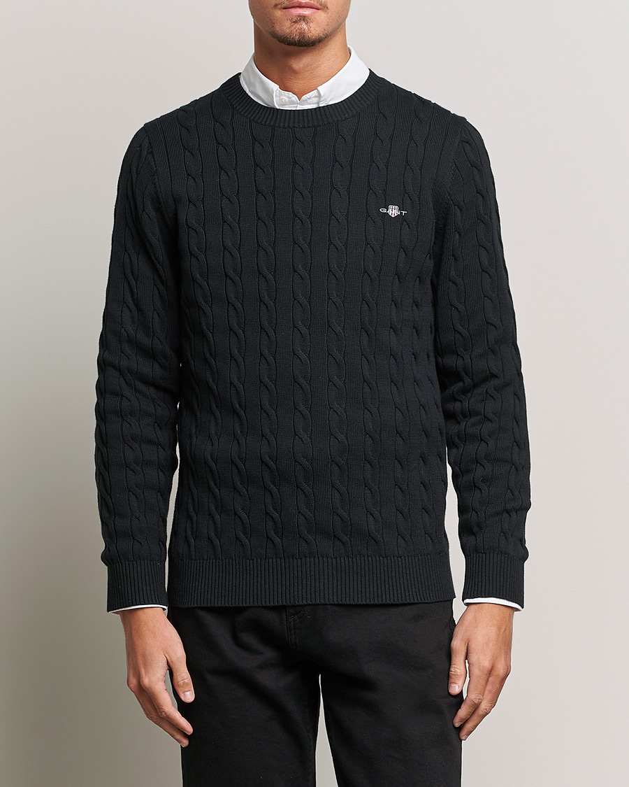 Heren | Preppy Authentic | GANT | Cotton Cable Crew Neck Pullover Black