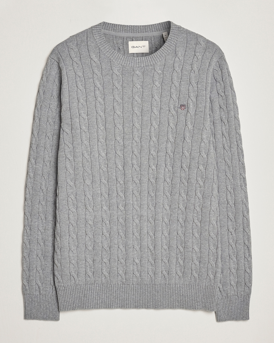 Heren | Truien | Gant | Cotton Cable Crew Neck Grey Melange