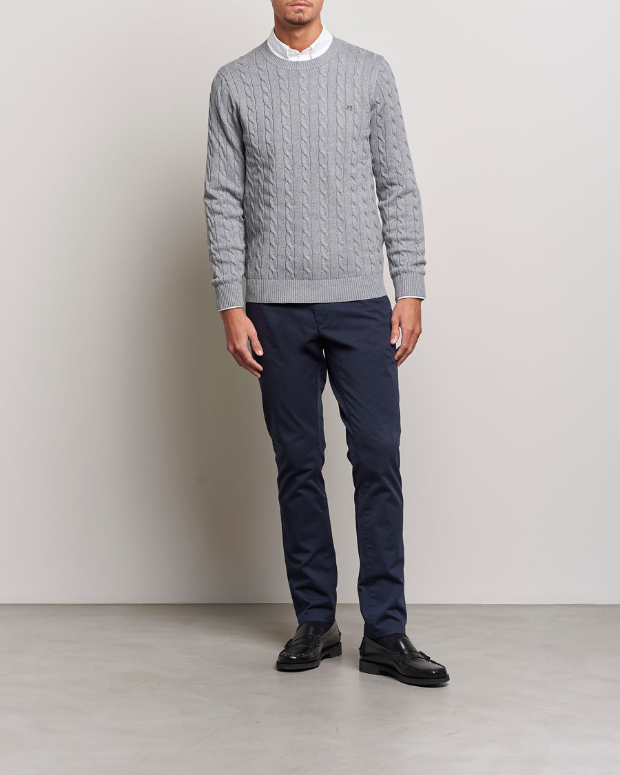 Heren | Truien | Gant | Cotton Cable Crew Neck Grey Melange