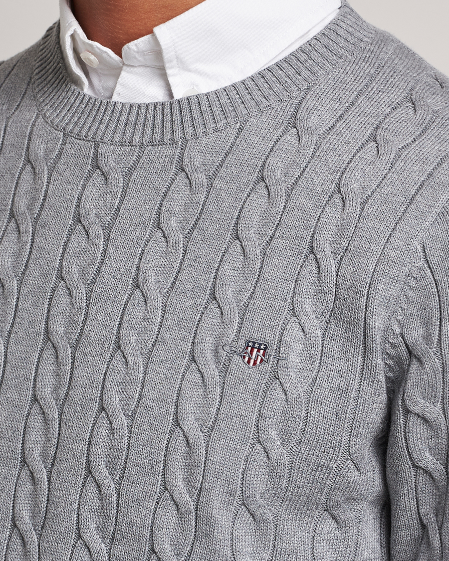 Heren | Truien | Gant | Cotton Cable Crew Neck Grey Melange