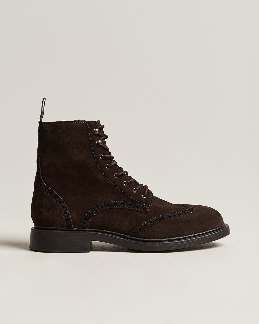 Heren | GANT Millbro Suede Brouge Mid Boot Dark Brown | GANT | Millbro Suede Brouge Mid Boot Dark Brown