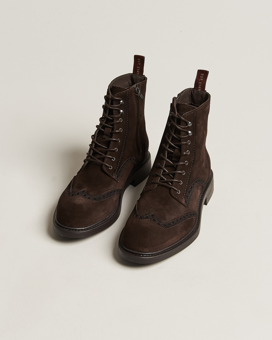 Heren | Suède schoenen | GANT | Millbro Suede Brouge Mid Boot Dark Brown