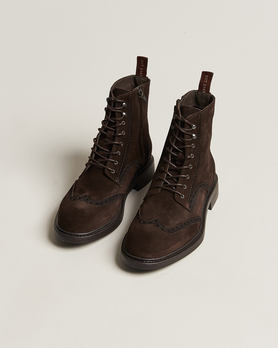 Heren | Winterschoenen | GANT | Millbro Suede Brouge Mid Boot Dark Brown