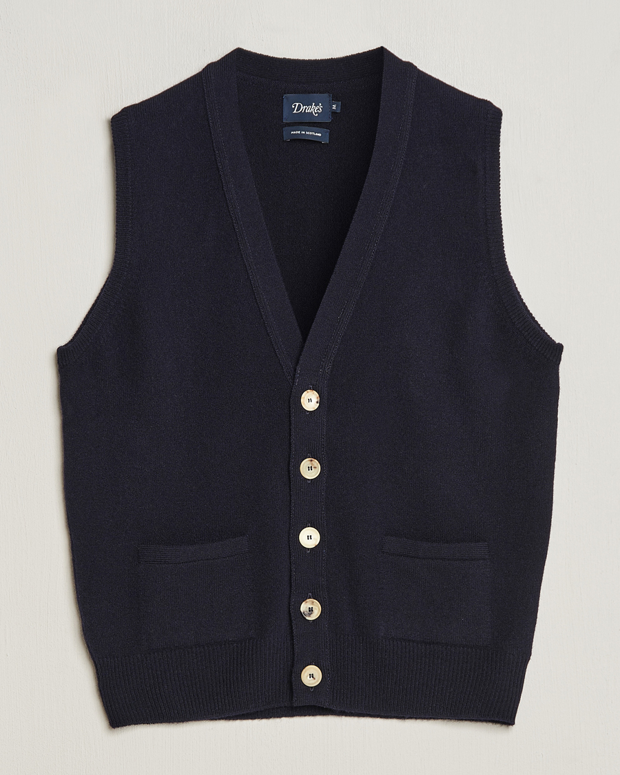 Heren | Truien | Drake's | Lambswool Vest Cardigan Navy