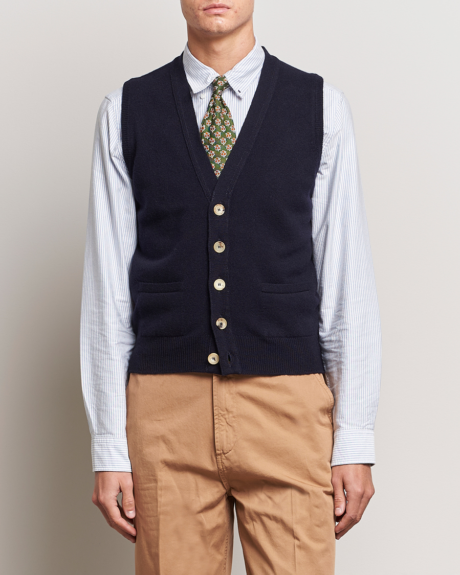 Heren | Truien | Drake's | Lambswool Vest Cardigan Navy