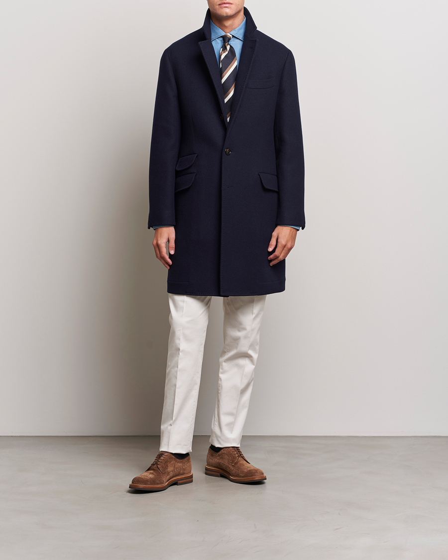 Brunello Cucinelli Wool Cashmere Single Breasted Coat Navy Man