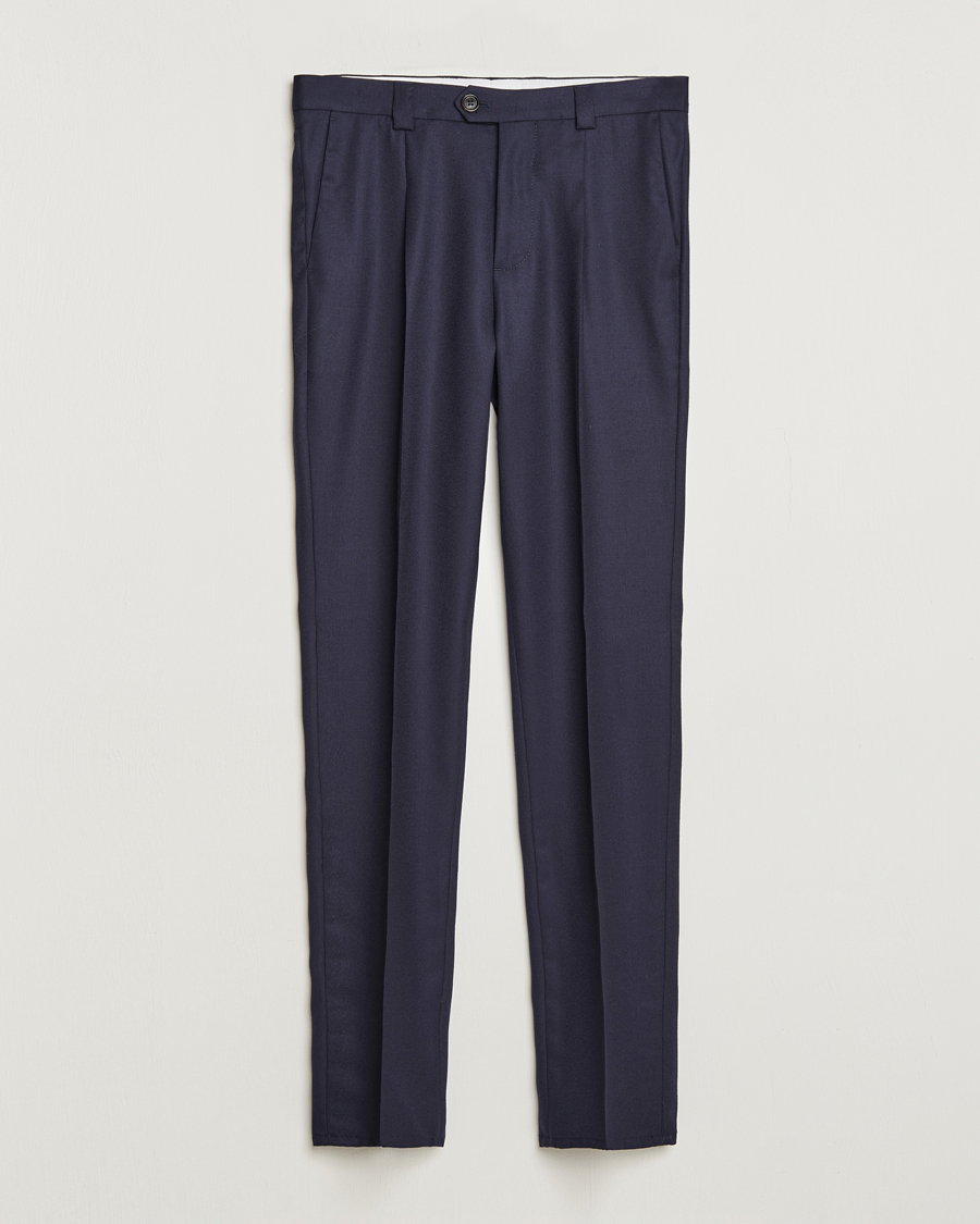 Heren | Broeken | Brunello Cucinelli | Slim Fit Pleated Flannel Trousers Navy