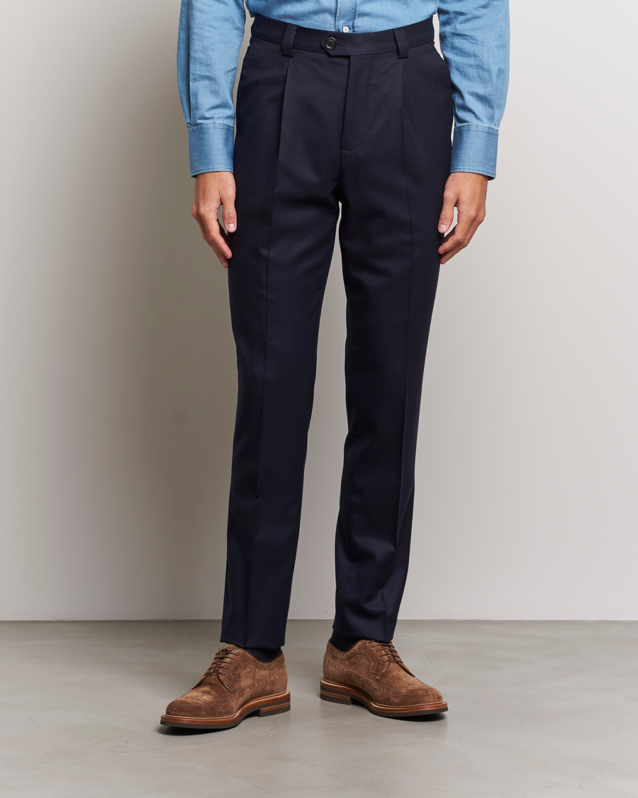 Heren | Brunello Cucinelli | Brunello Cucinelli | Slim Fit Pleated Flannel Trousers Navy