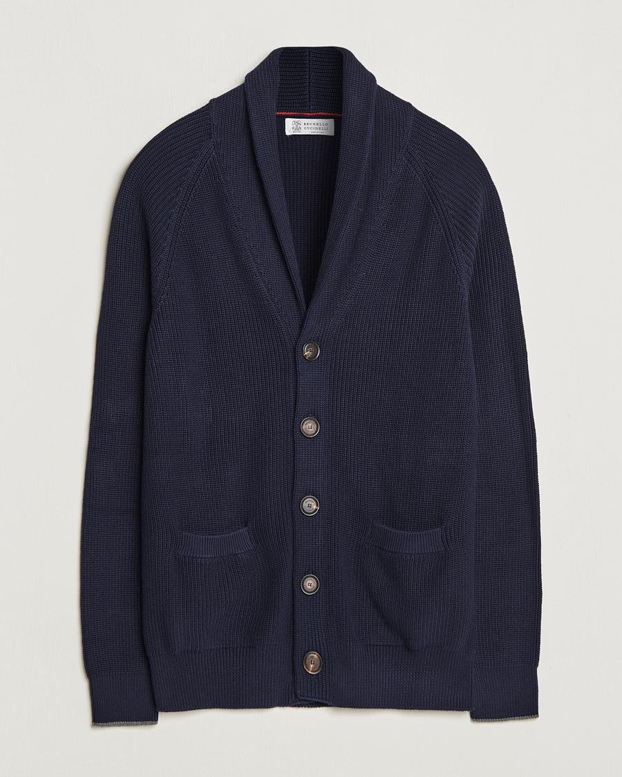Heren | Truien | Brunello Cucinelli | Rib Wool Shawl Collar Cardigan Navy